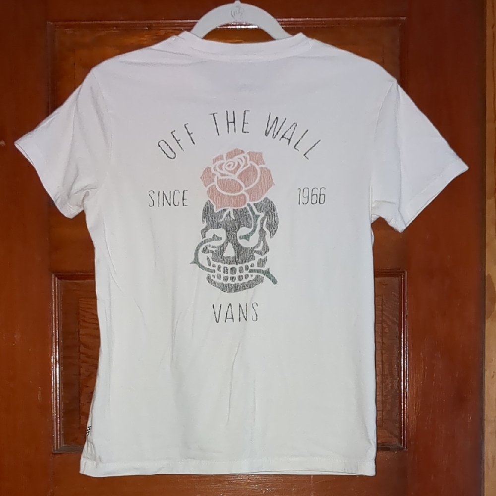 Vans White Short-Sleeve Tee with Rose & Skull Graphic